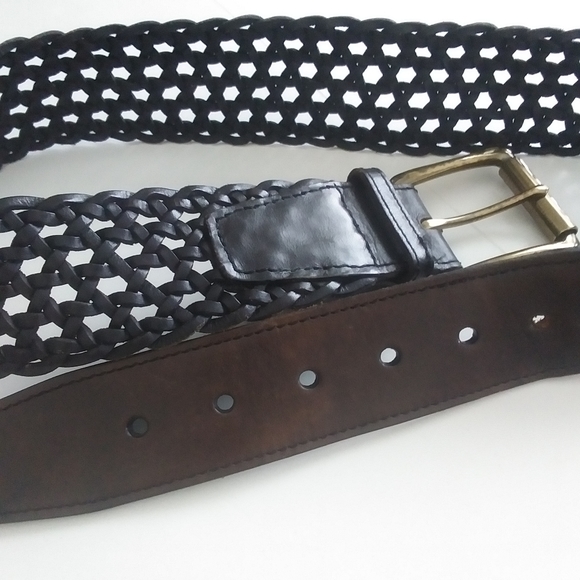 Talbots Wide Woven Leather Belt, Two-Tone Black and Brown - Picture 9 of 12